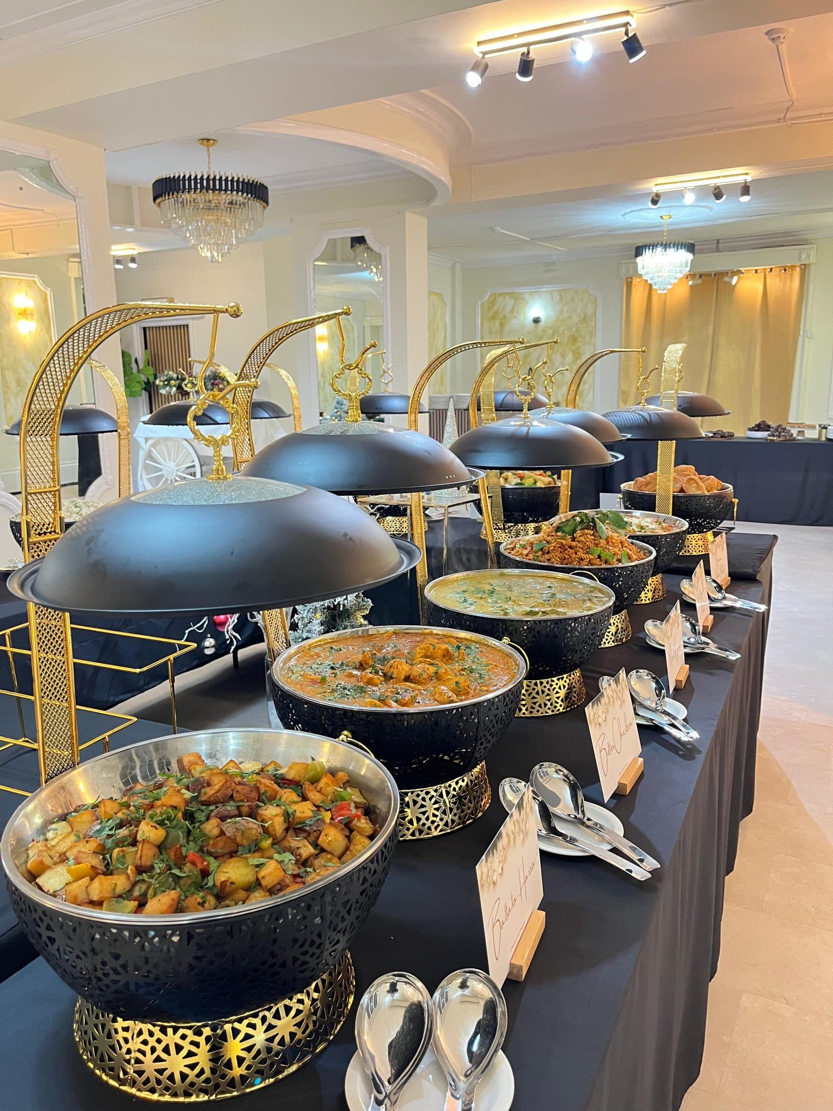 A buffet served from the kitchen