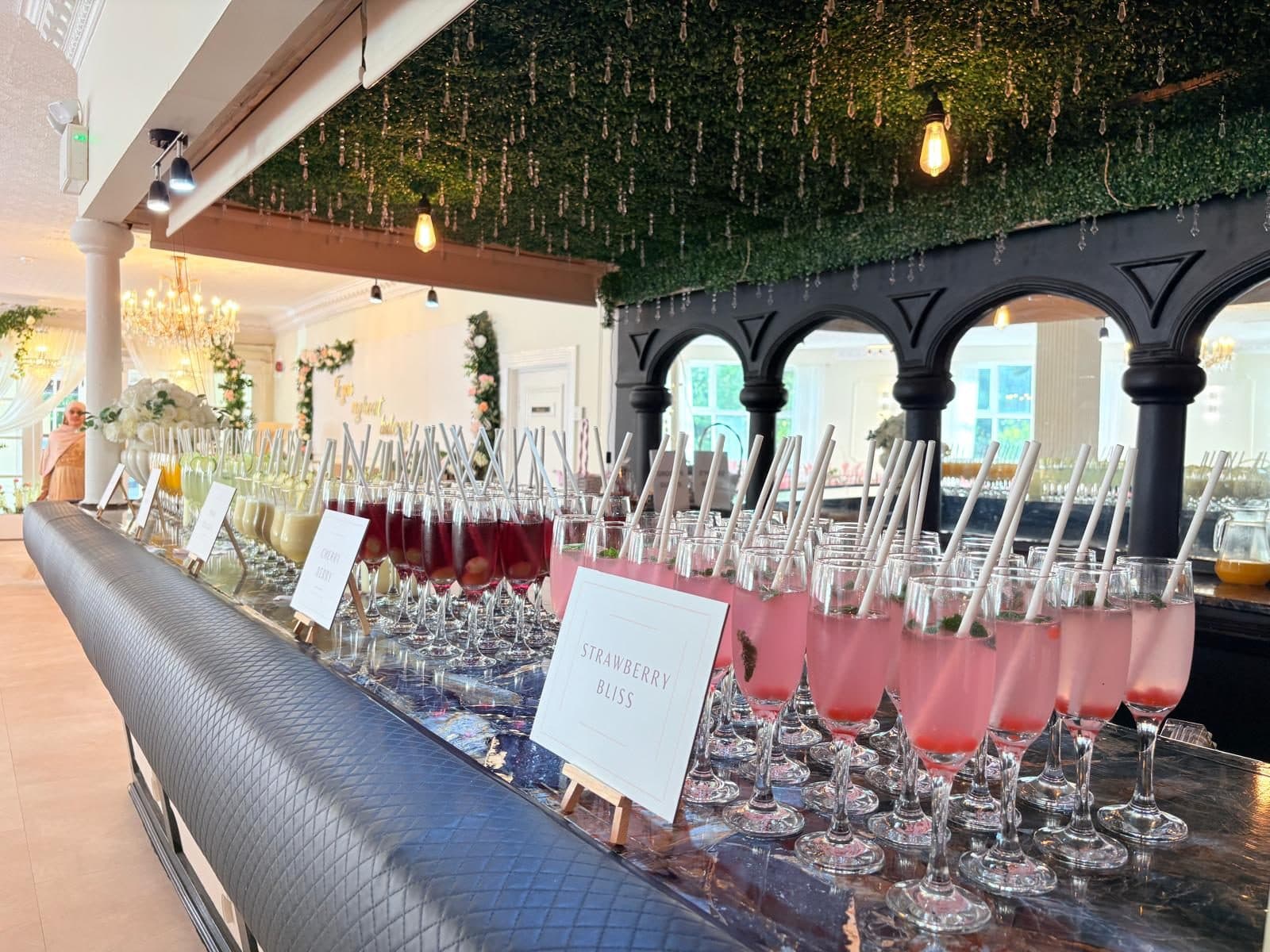 Mocktails lined up at the bar